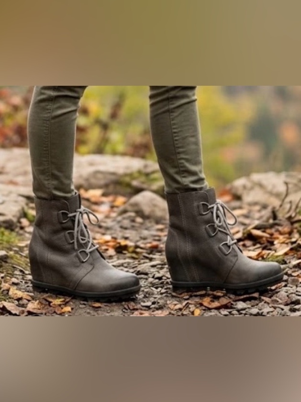 SOREL Joan of Arctic Wedge II Waterproof Boots - Quarry Grey Leather Size 7.5